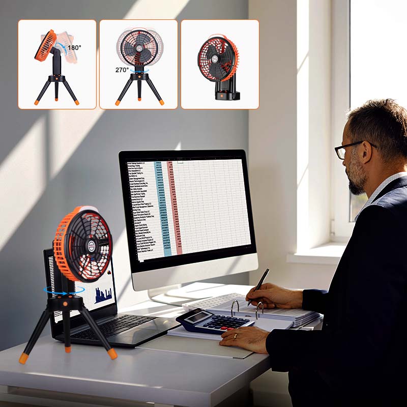 A man is using an aksoul folding fan while working